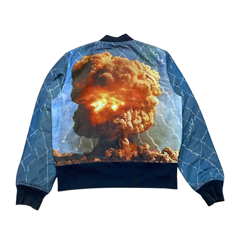 FA Blue Bomber Jacket with Orange Explosion Print